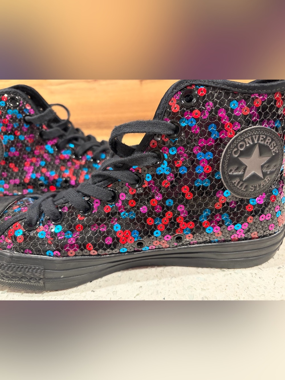 Converse Black/Pink/Purple/Teal Sequin High-Top Sneakers